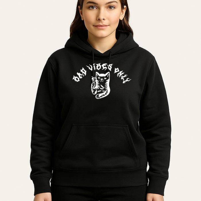 Bad Vibes Only Cat Drinking Rock Metal Style Hoodie