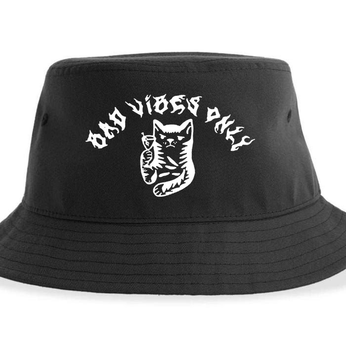 Bad Vibes Only Cat Drinking Rock Metal Style Sustainable Bucket Hat