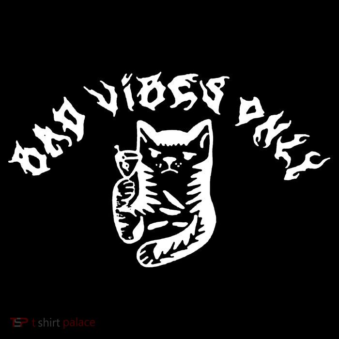 Bad Vibes Only Cat Drinking Rock Metal Style Button
