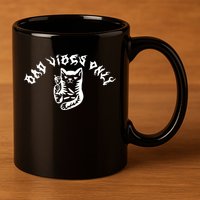 Bad Vibes Only Cat Drinking Rock Metal Style 11oz C Handle Ceramic Mug