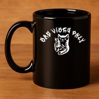 Bad Vibes Only Cat Drinking Rock Metal Style 11oz C Handle Ceramic Mug