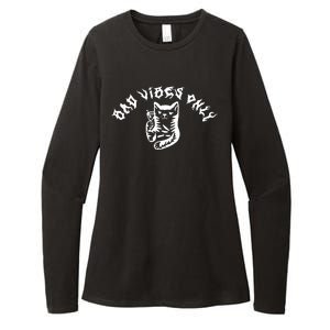 Bad Vibes Only Cat Drinking Rock Metal Style Womens CVC Long Sleeve Shirt