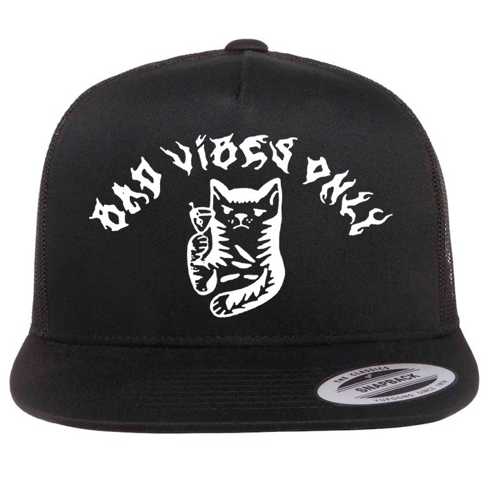 Bad Vibes Only Cat Drinking Rock Metal Style Flatbill Hat