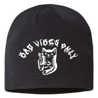 Bad Vibes Only Cat Drinking Rock Metal Style Sustainable Beanie