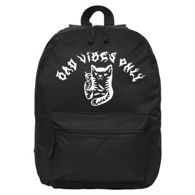 Bad Vibes Only Cat Drinking Rock Metal Style 16 in Basic Backpack