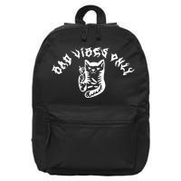 Bad Vibes Only Cat Drinking Rock Metal Style 16 in Basic Backpack