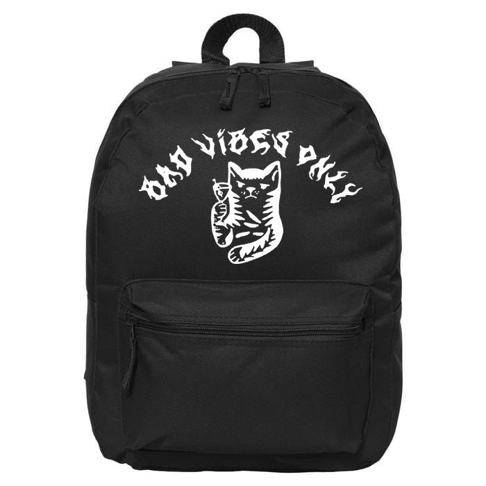 Bad Vibes Only Cat Drinking Rock Metal Style 16 in Basic Backpack