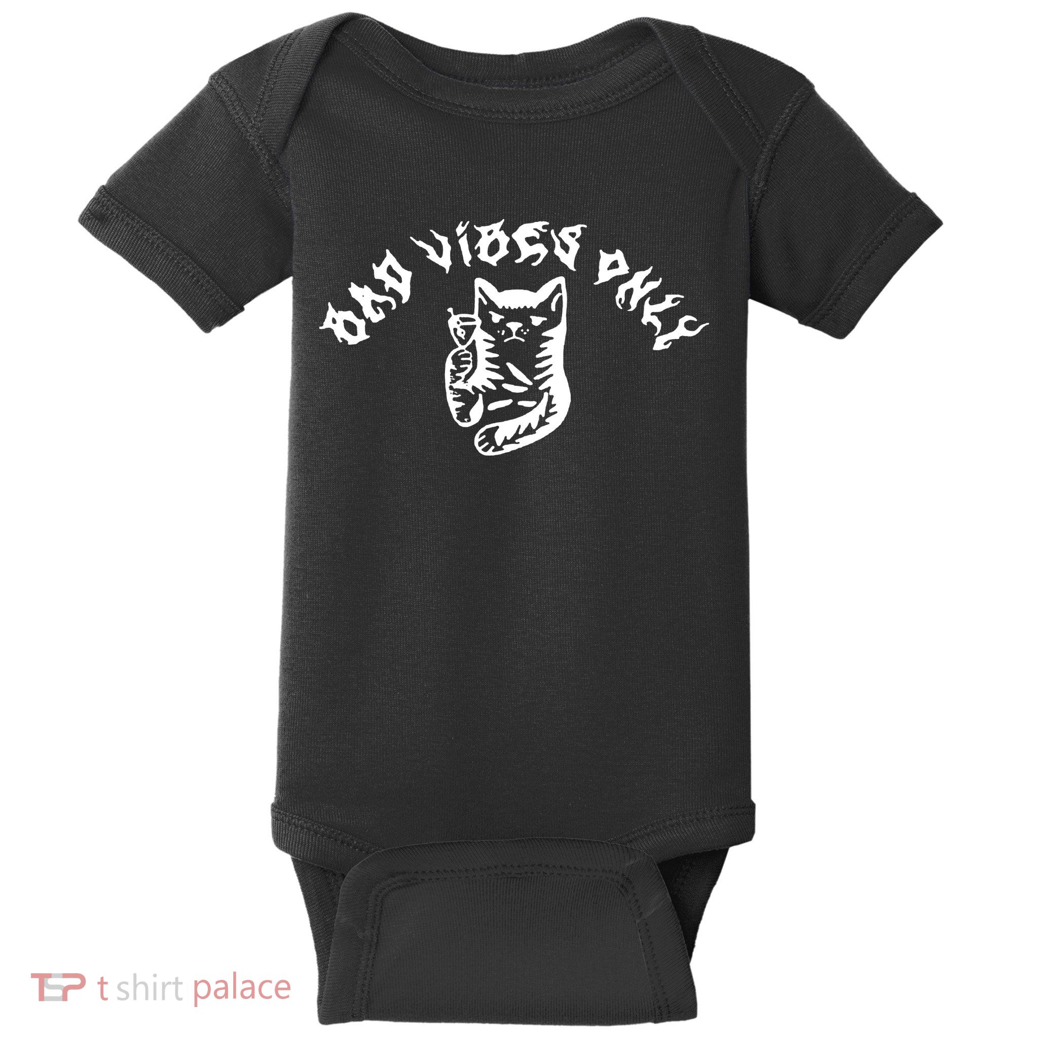 Bad Vibes Only Cat Drinking Rock Metal Style Baby Bodysuit