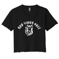 Bad Vibes Only Cat Drinking Rock Metal Style Crop Top
