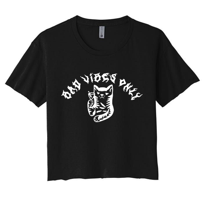 Bad Vibes Only Cat Drinking Rock Metal Style Crop Top