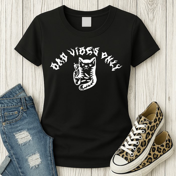 Bad Vibes Only Cat Drinking Rock Metal Style Womens T-Shirt