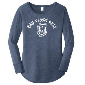 Bad Vibes Only Cat Drinking Rock Metal Style Women's Perfect Tri Tunic Long Sleeve Shirt