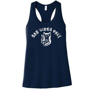 Bad Vibes Only Cat Drinking Rock Metal Style Women's Racerback Tank