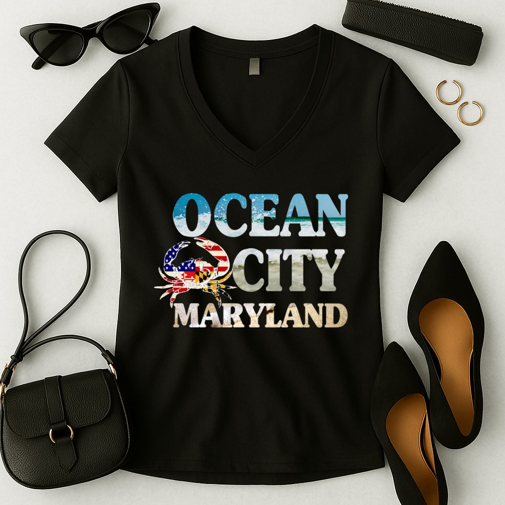 Beach Vacation Ocean City Maryland Women's V-Neck T-Shirt