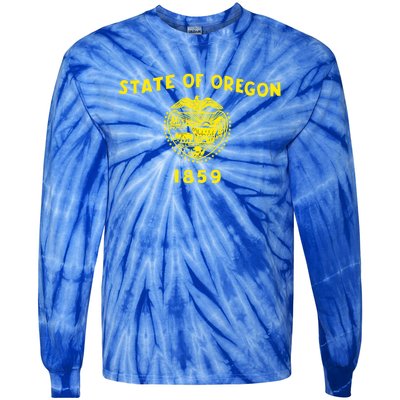 Blue Vintage Oregon Flag Gift Retro State Gift Usa Gift Tie-Dye Long Sleeve Shirt