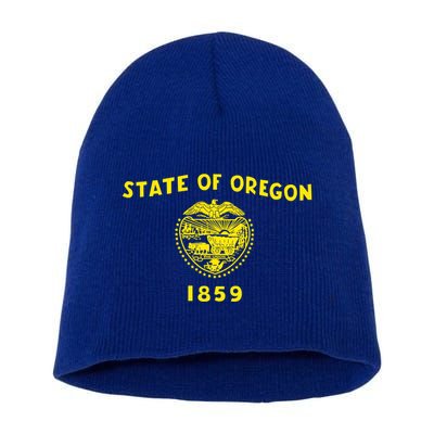 Blue Vintage Oregon Flag Gift Retro State Gift Usa Gift Short Acrylic Beanie