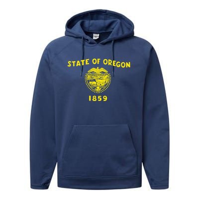 Blue Vintage Oregon Flag Gift Retro State Gift Usa Gift Performance Fleece Hoodie