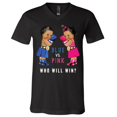 Blue Vs Pink Ethnic Boxing Babies Gender Reveals V-Neck T-Shirt