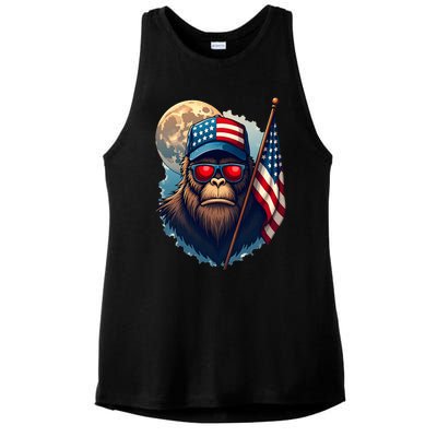 Bigfoot Veteran Patriotic Us Flag Ladies PosiCharge Tri-Blend Wicking Tank