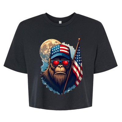 Bigfoot Veteran Patriotic Us Flag Bella+Canvas Jersey Crop Tee