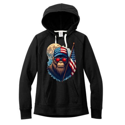 Bigfoot Veteran Patriotic Us Flag Women's Fleece Hoodie