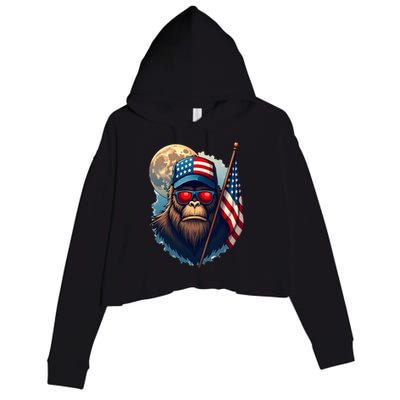 Bigfoot Veteran Patriotic Us Flag Crop Fleece Hoodie