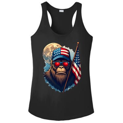 Bigfoot Veteran Patriotic Us Flag Ladies PosiCharge Competitor Racerback Tank