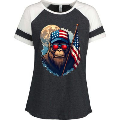 Bigfoot Veteran Patriotic Us Flag Enza Ladies Jersey Colorblock Tee