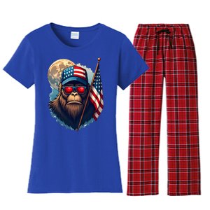 Bigfoot Veteran Patriotic Us Flag Women's Flannel Pajama Set