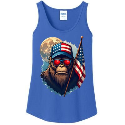 Bigfoot Veteran Patriotic Us Flag Ladies Essential Tank