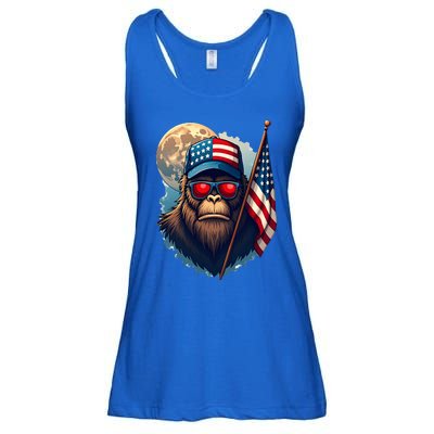 Bigfoot Veteran Patriotic Us Flag Ladies Essential Flowy Tank