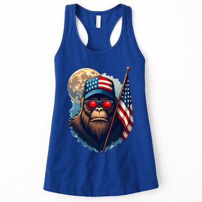 Bigfoot Veteran Patriotic Us Flag Women's Racerback Tank