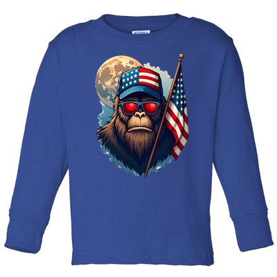 Bigfoot Veteran Patriotic Us Flag Toddler Long Sleeve Shirt