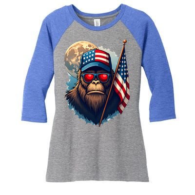 Bigfoot Veteran Patriotic Us Flag Women's Tri-Blend 3/4-Sleeve Raglan Shirt