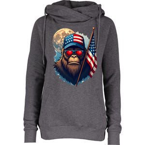 Bigfoot Veteran Patriotic Us Flag Womens Funnel Neck Pullover Hood