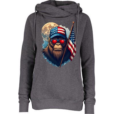 Bigfoot Veteran Patriotic Us Flag Womens Funnel Neck Pullover Hood