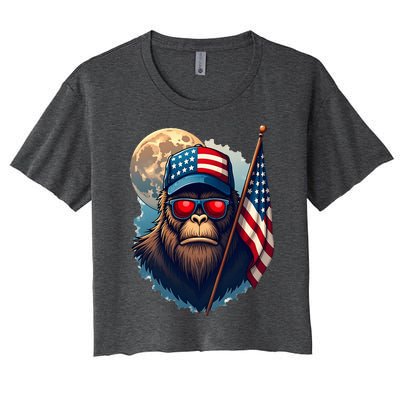 Bigfoot Veteran Patriotic Us Flag Women's Crop Top Tee