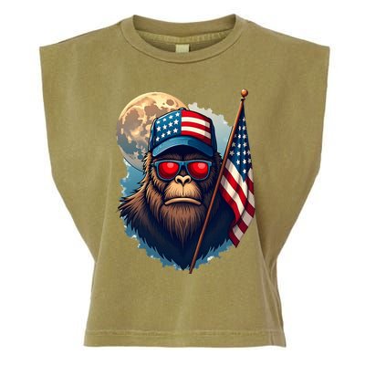 Bigfoot Veteran Patriotic Us Flag Garment-Dyed Women's Muscle Tee