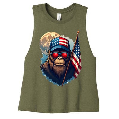 Bigfoot Veteran Patriotic Us Flag Women's Racerback Cropped Tank