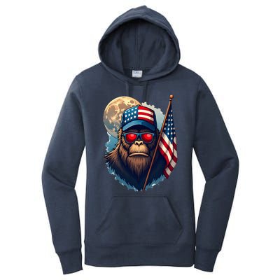 Bigfoot Veteran Patriotic Us Flag Women's Pullover Hoodie