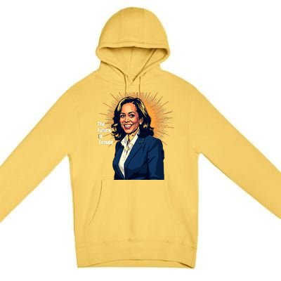 Bold Vibrant Portrait Of Kamala The Future Is Female Kamala Harris Portrait Premium Pullover Hoodie