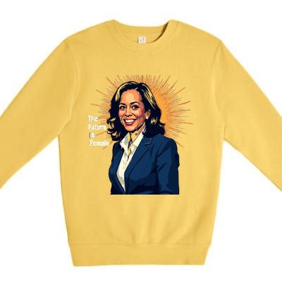 Bold Vibrant Portrait Of Kamala The Future Is Female Kamala Harris Portrait Premium Crewneck Sweatshirt