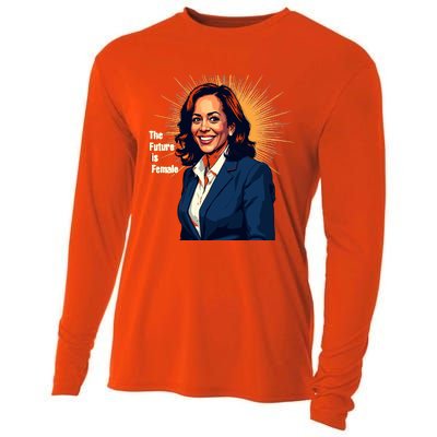 Bold Vibrant Portrait Of Kamala The Future Is Female Kamala Harris Portrait Cooling Performance Long Sleeve Crew