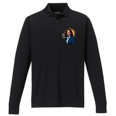 Bold Vibrant Portrait Of Kamala The Future Is Female Kamala Harris Portrait Performance Long Sleeve Polo