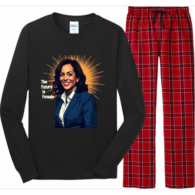 Bold Vibrant Portrait Of Kamala The Future Is Female Kamala Harris Portrait Long Sleeve Pajama Set