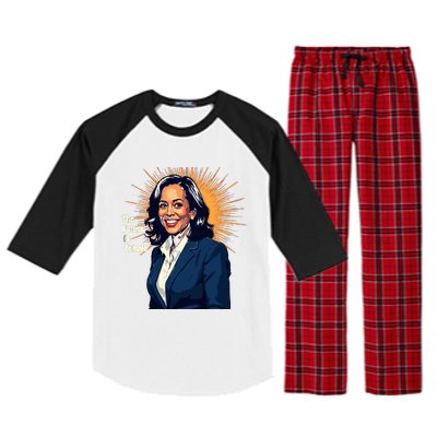 Bold Vibrant Portrait Of Kamala The Future Is Female Kamala Harris Portrait Raglan Sleeve Pajama Set