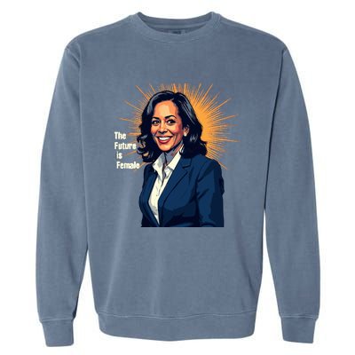 Bold Vibrant Portrait Of Kamala The Future Is Female Kamala Harris Portrait Garment-Dyed Sweatshirt