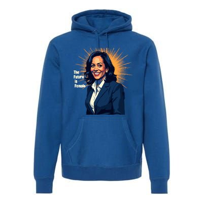 Bold Vibrant Portrait Of Kamala The Future Is Female Kamala Harris Portrait Premium Hoodie