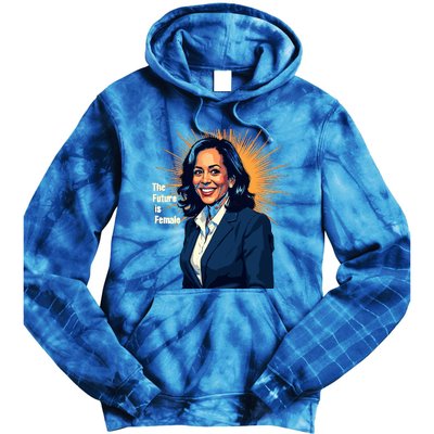 Bold Vibrant Portrait Of Kamala The Future Is Female Kamala Harris Portrait Tie Dye Hoodie