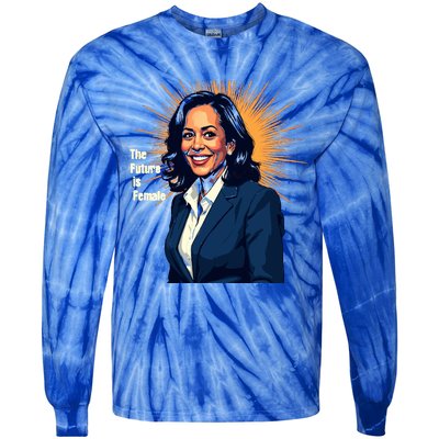 Bold Vibrant Portrait Of Kamala The Future Is Female Kamala Harris Portrait Tie-Dye Long Sleeve Shirt